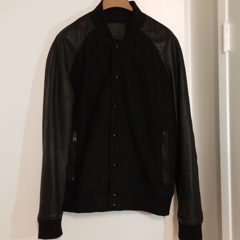 ⭐ AllSaints Elton Leather Trimmed Wool Varsity ⭐ - Picture 5 of 7